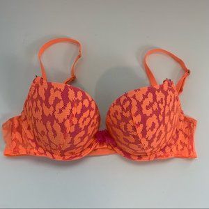 Victoria's Secret Pink & Orange Leopard Print Very Sexy Padded Demi Bra